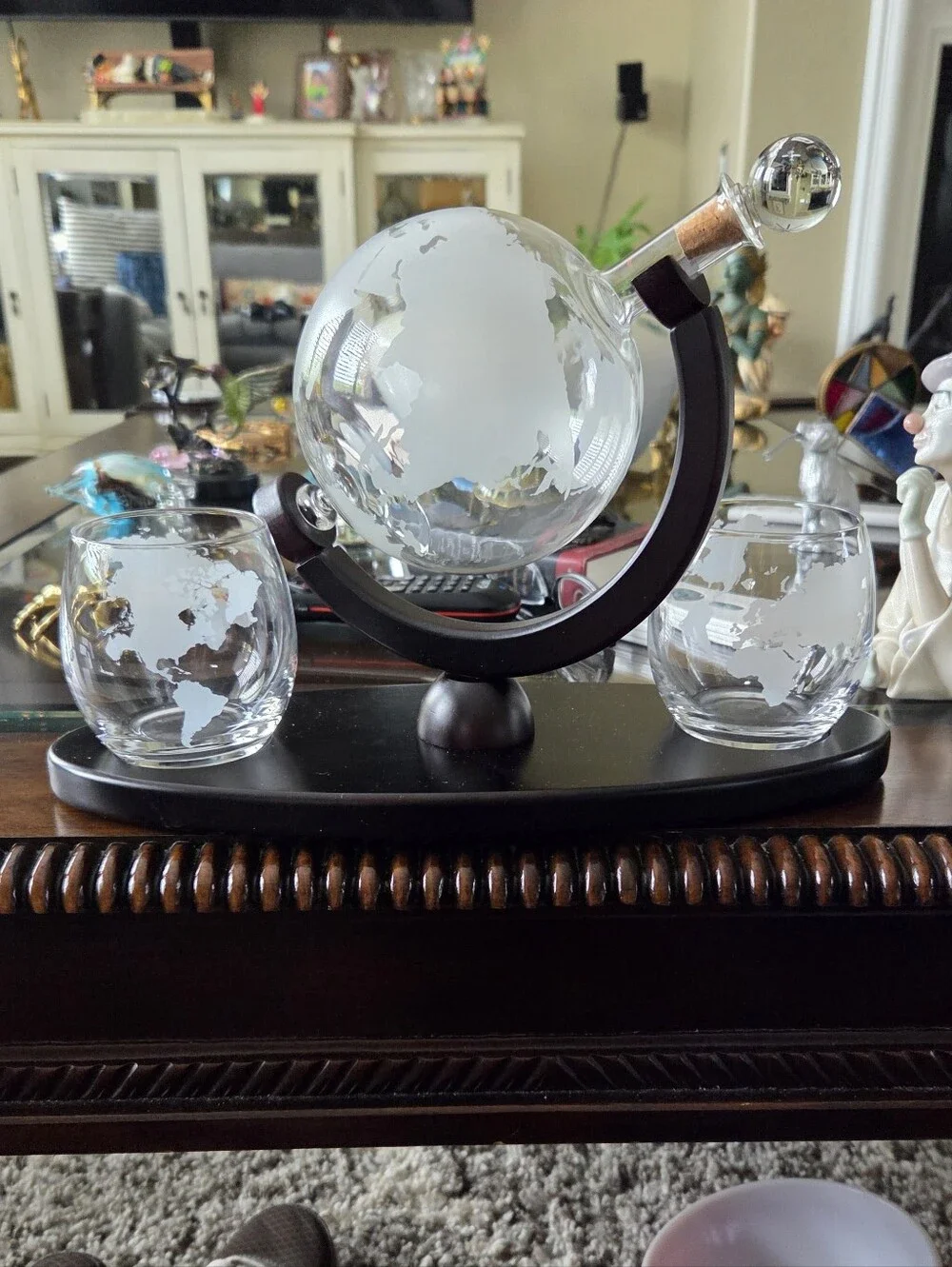Glass Globe Whiskey Decanter Set with Two Matching Glasses